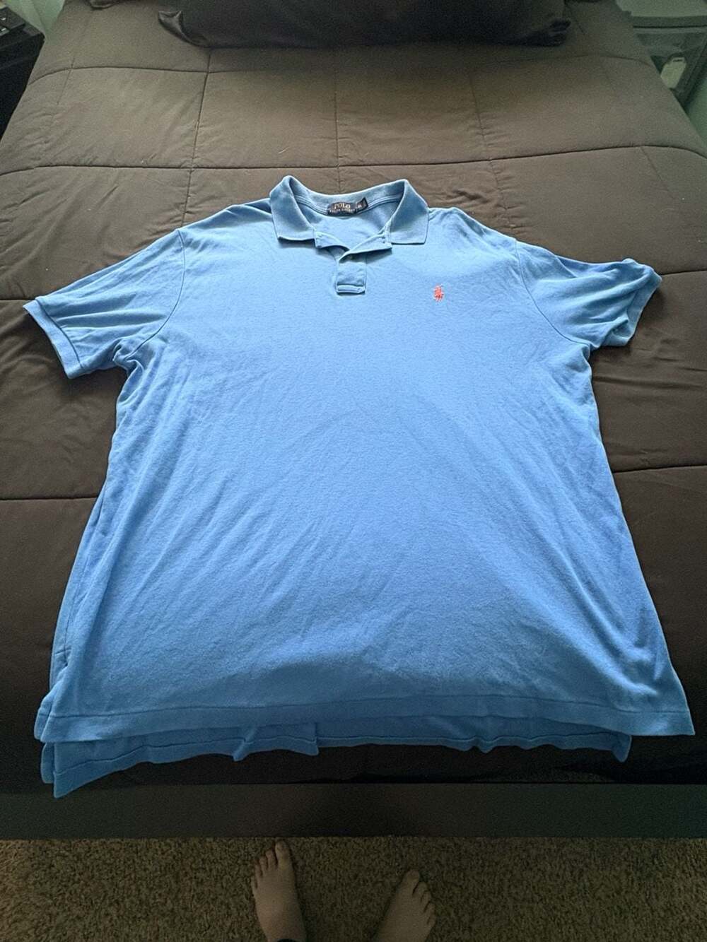 Polo Ralph Lauren Men's Classic Fit Mesh Polo Shirt Light Blue with Orange Pony